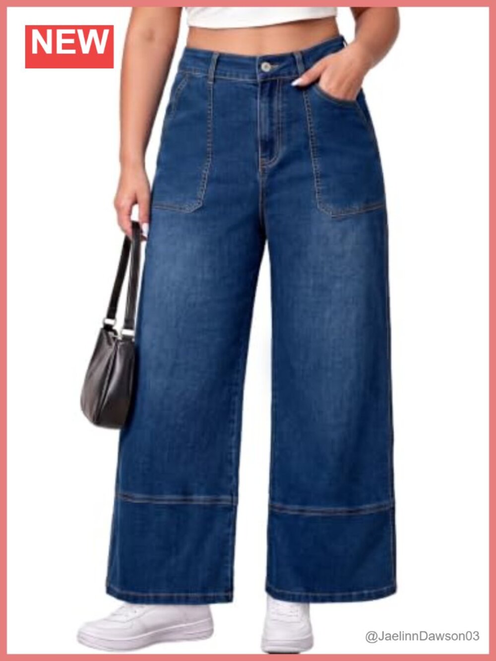 Plus Size Wide Leg High Waisted Jeans Stretchy Baggy Denim Pants with Pockets